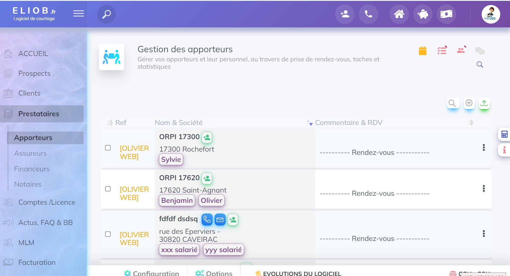 Gestion Apporteurs et leurs personnels  